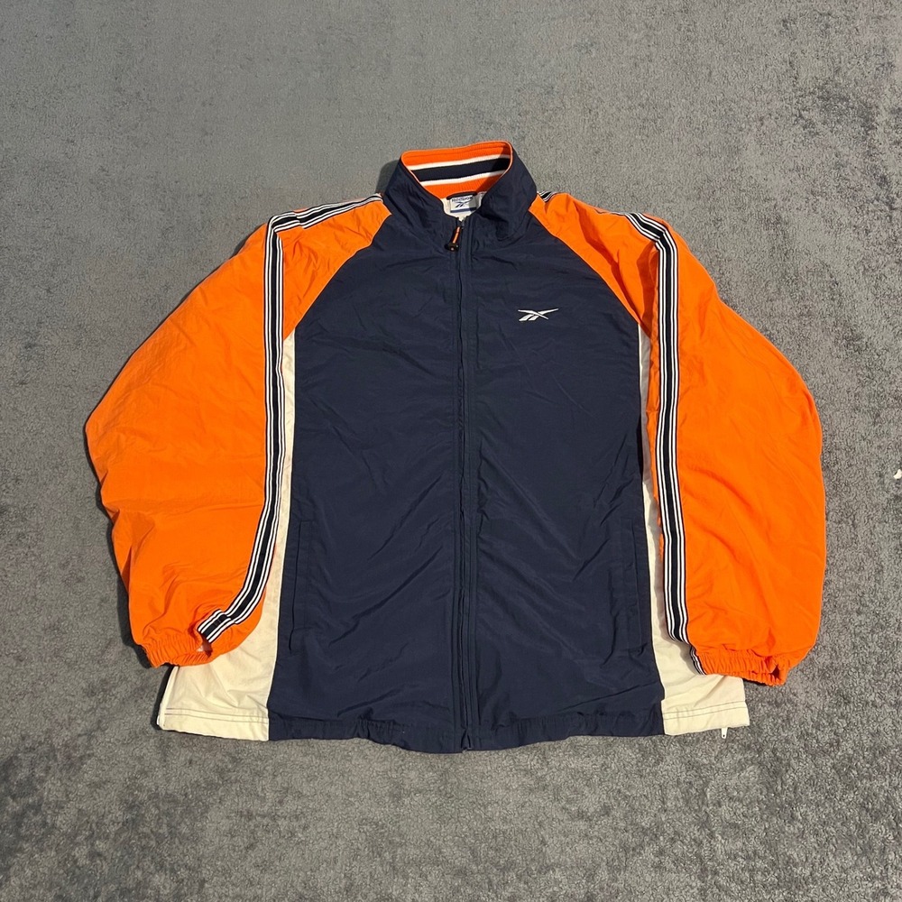 Vintage 90s Reebok Track Jacket XL Striped Orange Colorblock Windbreaker Men